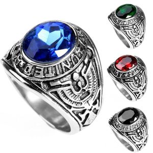 Drop Brand New Men's Domineering Solitaire Ring Smycken Retro Rudy Rhinestone Rostfritt Steel Army Eagle Claws Finge257J