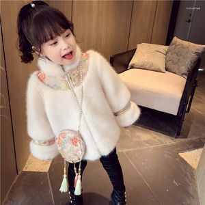 Down Coat Fashion Kids Faux Fur Autumn Winter Warm Plush Baby Jacket Christmas Embroidery Princess Outwear Toddler Girl Clothes Q732