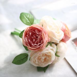 Декоративные цветы 1 букет 5 голова шелковая роза многослойная искусственная цветочная свадьба ручная рука домашний офис сад праздничные поставки вечеринки