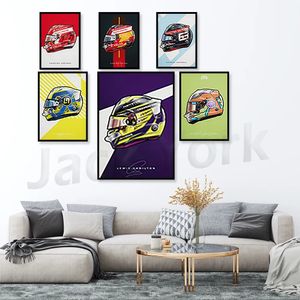 Collezione di auto Regalo Poster e stampe Casco da corsa Pittura su tela Wall Art Nordic per Home Office Soggiorno Ragazzi Camera da letto Decor Senza cornice Wo6