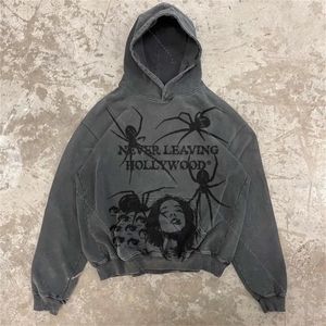 högkvalitativ spindeltryck zip överdimensionerad hoodie män punk sport lös kappa harajuku gotisk streetwear långärmad koreansk mode 220819 3114#