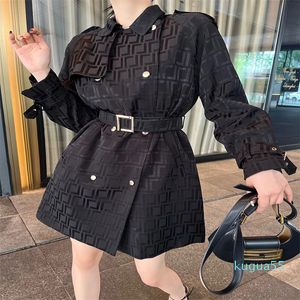 2023-Autumn Fashion Trench Coats Elegant Belt Double breasted Loose Mid-length Windbreaker Female Casual Coat