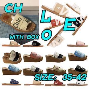 Designer Chloes With Box Sandal Woody Sandals for women Mules Femmes Flat Fur Slides sandles beige white Black Pink Canvas Slippers Womens Summer Clogs Outdoor shoes