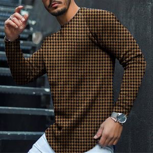 Men's T Shirts Casual Sweater Top Swallow Gird Print Long Sleeve Tops Round Neck Warm Fashion Winter T-Shirt Blouse