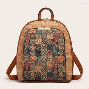 Школьные сумки 2023 Корк мини -рюкзак для женщин Португалия плитка пейсли бабочка