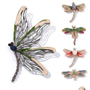 Pins Brooches Vintage Crystal Rhinestone Animal Fashion Shiny Dragonfly Butterfly Insect Brooch Pins Women Dress Coat Accessories Dro Dh7Ie