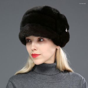 Visors Winter Solid Color Thick Fur Hat Women's Luxury Mink Thermal Outdoor Fluffy Soft Pile To Prevent Cold