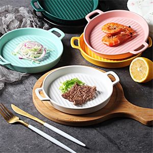 Talerze Nordic Ceramic Piekarnik Talerz do pieczenia z uchwytem Porcelana Prosta deser sushi duże sałatki śniadaniowe Naczynia stołowe