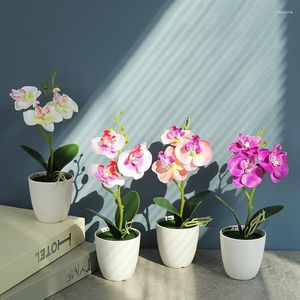 Decorative Flowers Mini Artificial Phalaenopsis Bonsai Simulated 3 Flowerheads Plant For Dining Room Desktop Fake Flower Potted Home Decor