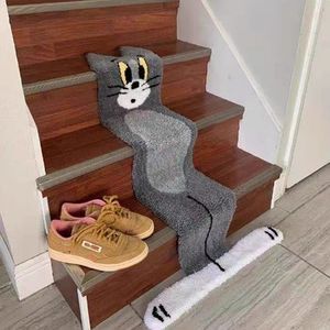 Mattor 70x120cm Creative Cat Carpet Cartoon Stair Mattor Rolig anime matta 3D Tryckt sovrum golvmattor Heminredning 230830
