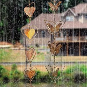 Garden Decorations Hanging Windchime Beautiful Metal Butterfly Round Ring Anti-rust Wind Bell Steel Leaves Rain Chain For