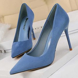 Обувь новая женщина накачивает замшевые туфли на высоких каблуках Fashion Office Shoes Stiletto туфли для вечеринки женская утешение женские каблуки 230807