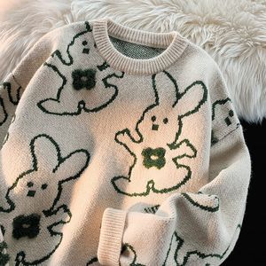 Damenpullover Harajuku Retro Cartoon Kaninchen Y2k Kawaii Niedlicher Rundhalspullover Pullover Frauen Muster Gestrickt Warm Lose Übergroßes Sweatshirt 230831