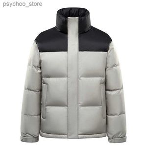 Homens para baixo parkas jaqueta masculina solta quente emenda cor para baixo casacos de algodão inverno outdoorengrossar parkra para masculino q230831