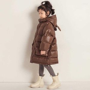 Casaco de inverno para meninas, jaqueta de cor sólida, confortável, comprimento médio sobre o joelho, tendência, roupas quentes para meninas