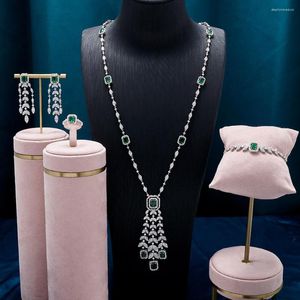 Kolye küpeleri Set Tirim Kadınlar Kübik Zirkonya Gelin Mücevherleri için Uzun Modeli Kazak Parlak Parlak Düğün Aksesuarları