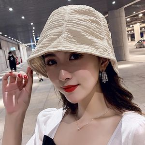 Berets Women Summer Thin Chiffon Travel Japan Versatile Sunscreen Fishing Fisherman Flat Top Sun Hat Bucket Cap A67