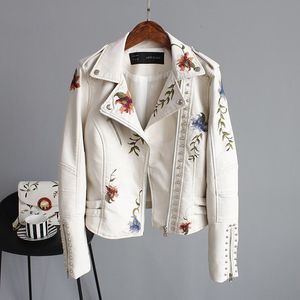 Womens Leather Faux Punk Style Soft Jacket Women Embroidery Floral Pu Motorcycle Epaulet Zipper Outerwear Chaqueta 230831