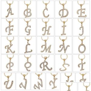 Anahtarlıklar Landards Rhinestone Kristal Mektup Kolye Keychain Altın Renk 26 İngilizce harfler A-Z Anahtar Yüzük Moda Takı Uni Zinciri G DHDW6