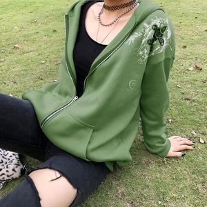 Damen Hoodies Y2K Sweatshirt Winterjacke Kleidung Grüner Reißverschluss Übergroßer Kapuzenpullover Damen Mode Retro Tasche Langarm Pullover Goth