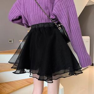 Etekler 2023 Kore moda siyah tül mini etek kadın için kız a-line kısa seksi yüksek bel
