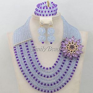 Collana orecchini set fatti a mano lilla perline africane gioielli design alla moda matrimonio/festa in costume AMJ800