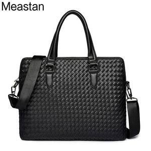 Briefcases The Male Cross Braided Bag Handbag Briefcase Casual Fashion Weave Leather Men Business Bags Shoulder Laptop 230830