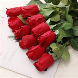 Decorative Flowers Single Top Grade Hand Feeling Moisturizing Rose Bud Artificial Flower Valentine's Day Gift Wedding Home Table Decoration