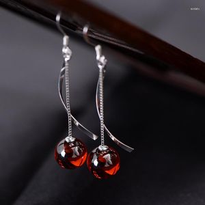 Dangle Earrings Ms S925 Silver Artificial Garnet Contracted Women's Europe And The United States A Undertakes To Full