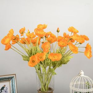 Decorative Flowers 4 Heads Poppies Artificial Flower Simulation Silk Fake Home Party Wedding Decoration Pography