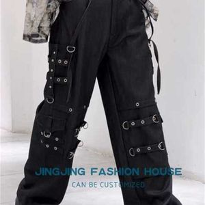 S-4XL!!2023 Original design Black denim loose straight leg long bell bottoms winter men loose niche metal hip hop HKD230829