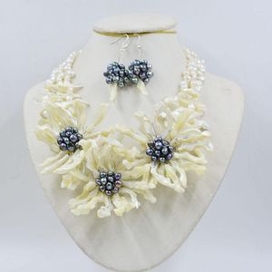 Kolye küpeler seti marka el yapımı nijeryalı beyaz kabuk küpe çiçek boncuk takılar 20 