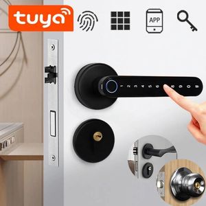 Fechaduras de porta Tuya Biométrica Fingerprint Smart Lock Senha Eletrônica Digital Keyless Entry Knobs Bloqueio para Quarto Home 230830