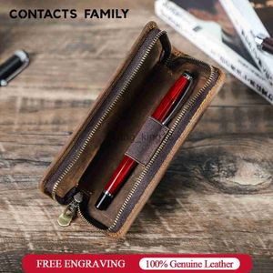 Sacos de lápis CONTATOS FAMILY Couro Single Slots Pen Case Zipper Portátil Retro Pen Holder Office School Pencil Case Bolsa Material de papelaria HKD230901