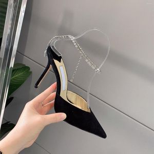 Sandals 2023 Lady Designer Summer Women Shoes Poined Toe Crystal Satin Silk High Heels Stiletto Stripper Zapatos Mujer Bridal Wedding