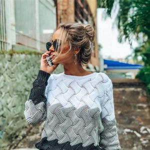 Women's Sweaters 2023 Women Winter Long Sleeve Crewneck Knitted Pullover Sweater Vintage Splice Casual Fall Womens Pullovers Tops