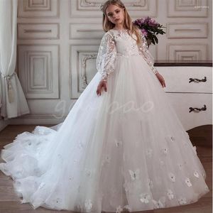 Abiti da ragazza 3D farfalla pizzo tulle gonfio fiore applique prima comunione festa ballo abito da principessa abito da sposa damigella d'onore