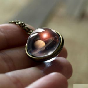 Pendant Necklaces Neba Galaxy For Wome Men Double Sided Rotatable Galss Universe Planet Art Picture Chains Fashion Jewelry Drop Delive Dhxgr