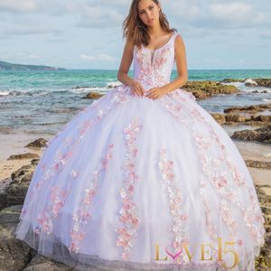 豪華な白いキンカネラドレスチャロフローラルボールガウンプロムドレスマスカレード甘い15歳の花の誕生日Vestidos de xv