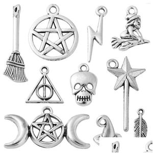 Charms Pandahall 100 Pz 10 Stili Tema magico Stile tibetano Bastone del mago Piuma per artigianato fai da te Creazione di gioielli Consegna di goccia Trovare Dhf5V