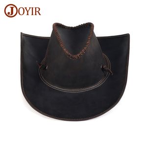 Ampla borda chapéus balde joyir genuíno couro cowboy chapéu para homens vintage artesanal ocidental moldável durável grande 60cm outback 230830