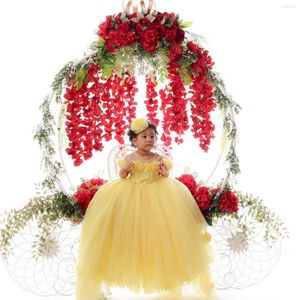 Vestidos de menina flor amarela clara saia tutu fofa apliques florais vestido de festa de aniversário infantil vestido maxi de tule