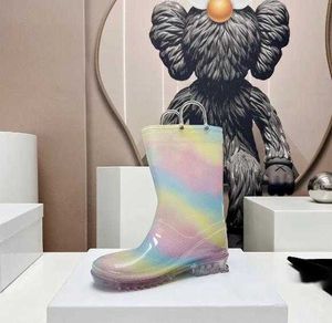 Rain Boots Luxury Designer High Platform Big Head Thick Bottom Non-slip Ankle Boots Jelly Color All-match