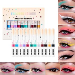 Eye ShadowLiner Combinação Pudaier 12 Cores Colorido Líquido Eyeliner Caneta Maquiagem À Prova D 'Água Secagem Rápida Forro Suave 230830