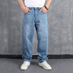 Män avslappnade jeans plus storlek fett avslappnad lös byxor gatan dans skateboard byxor denim jean raka byxor kläder294p