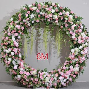 Decorative Flowers Luxurious Light Pink Wedding Backdrop Decor Round Arch Floral Arrangement Event Stand Artificial Flower Row Window Displ