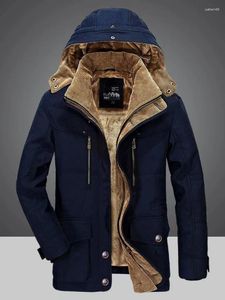 Winter Jacket män fleece huva kappa tjockare varma parkor outwear hatt avtagbara fasta modrockar överrockar överrock
