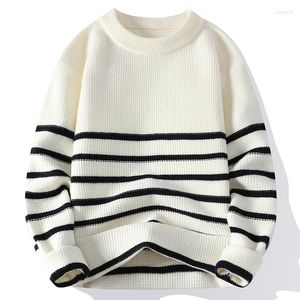 Männer Pullover Gestreifte Gestrickte Pullover Für Männer 2023 Herbst Winter Casual Wolle Tops Mode Oansatz Pullover Schlank