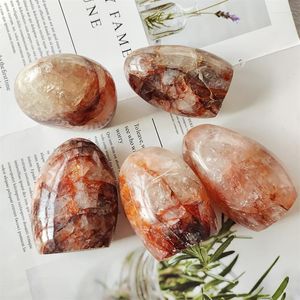 Bolsas de jóias atacado natural flor vermelha fogo cristal de quartzo pedra original ornamentos de polimento em pé espécime artesanato de escritório