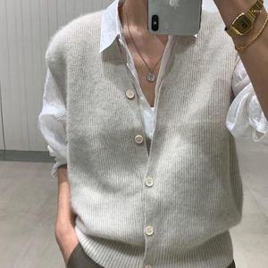 Kadın Sweaters Deeptown Sıradan Katı Sweater Yelek Kadın Eski Para Stili Temel Kolsuz Örme Hırka Japon Moda V-Gell Yumuşak